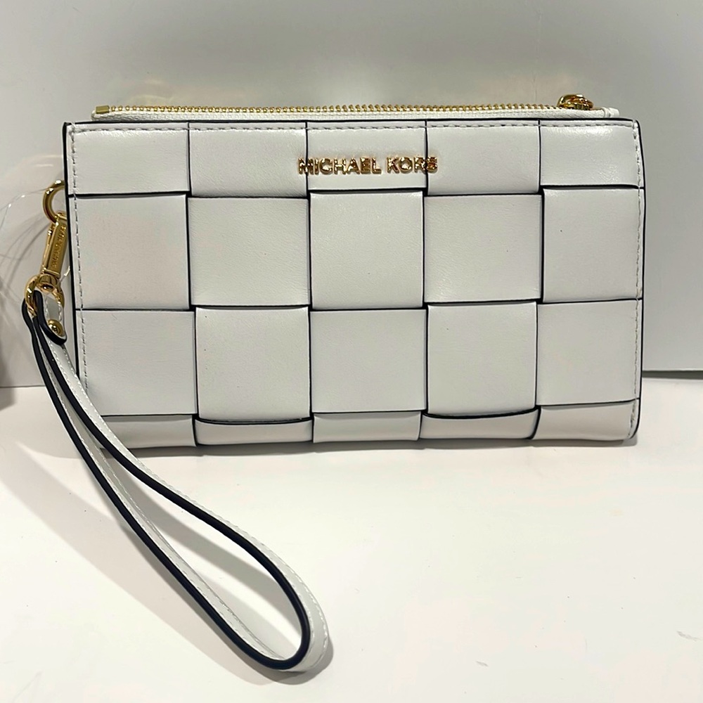 Michael Kors White Checker Wristlet